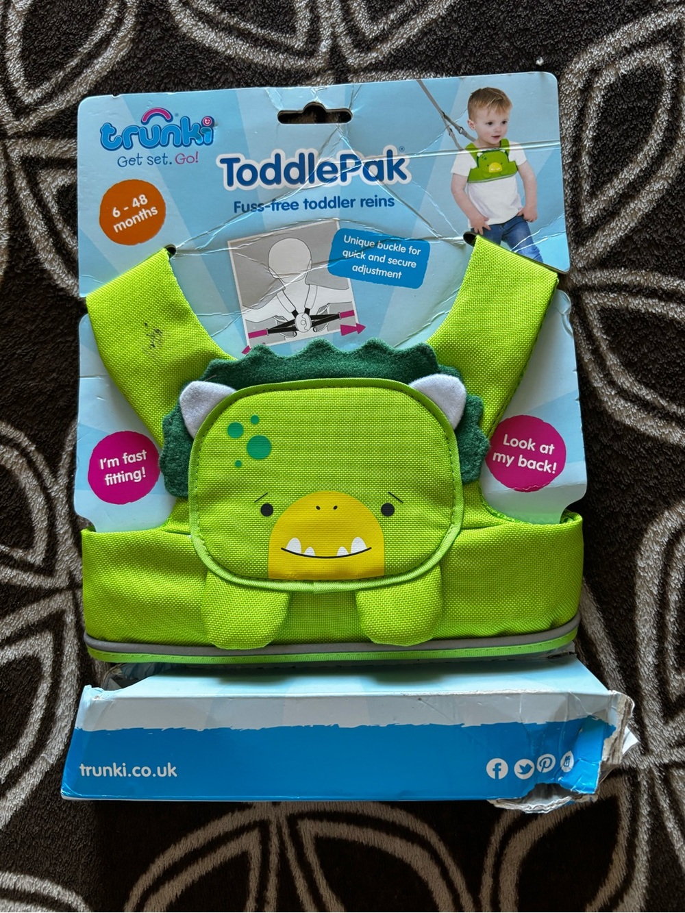 ToddlePak Toddler Reins - Lime Green Dinosaur